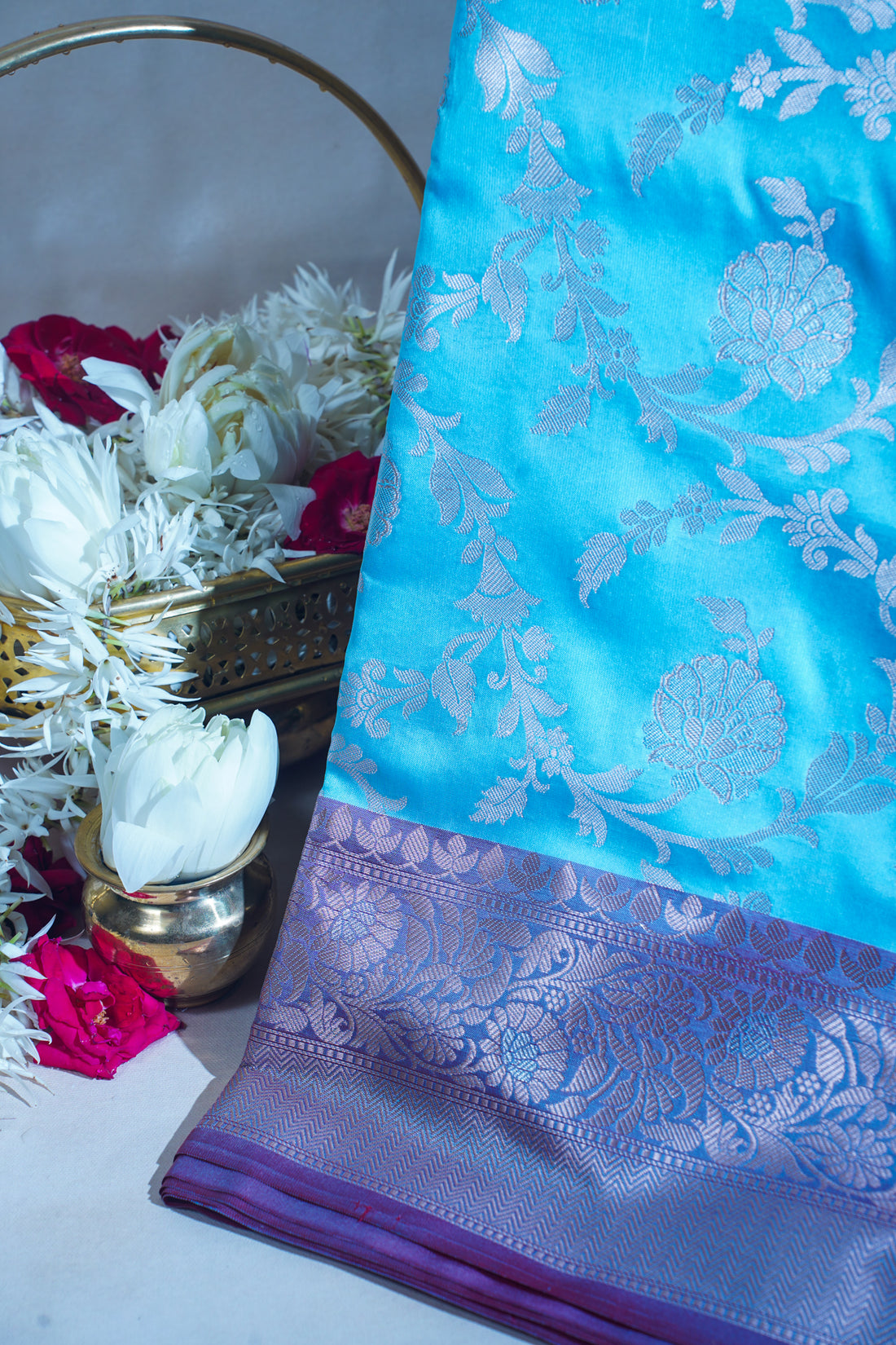 Turquoise Blue Banarasi Katan Alfi Jaal Saree
