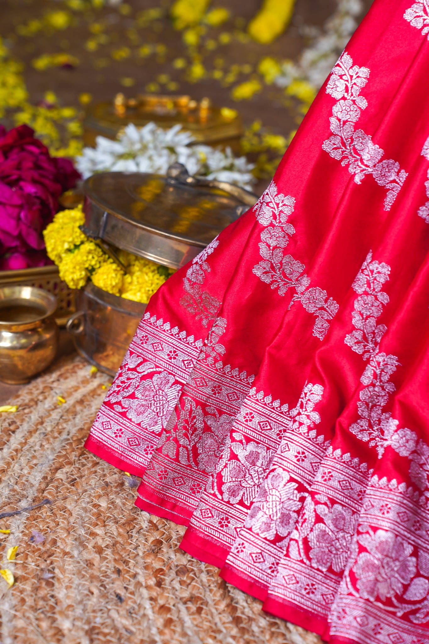 Rani RedBanarasi Mashru Katan Silk Saree