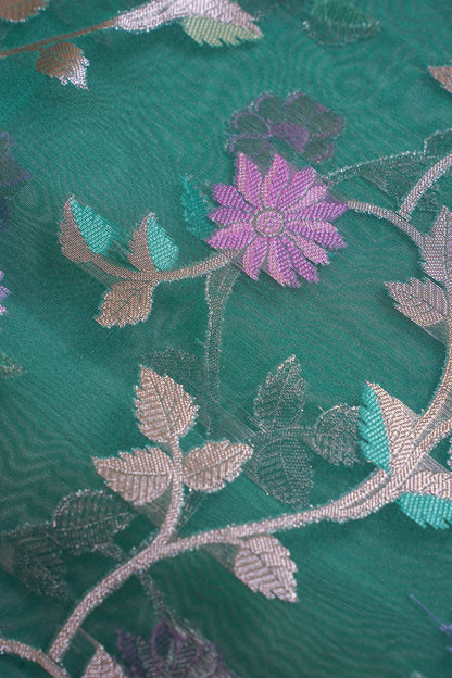 Green Organza Banarasi Tilfi Minakari Jaal Saree