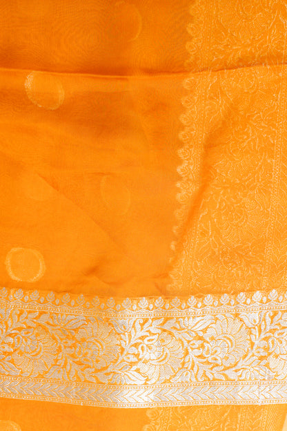Mustard Yellow Khaddi Georgette Minakari Gola Saree