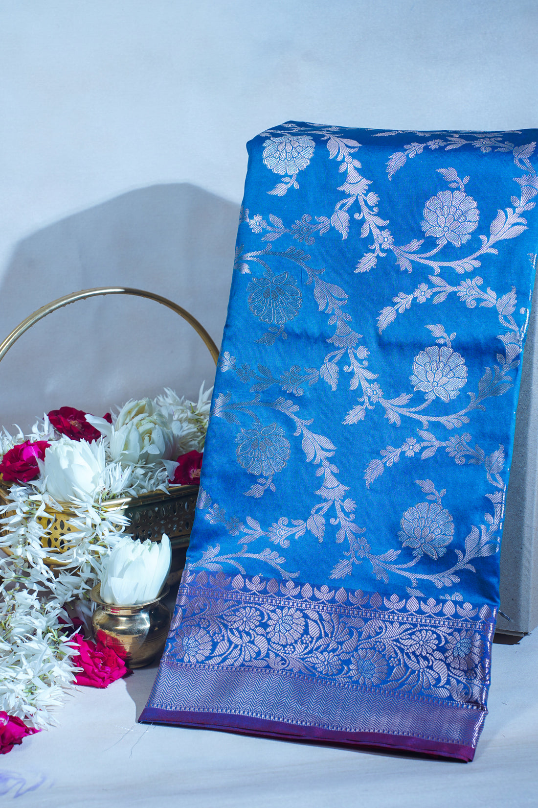 Sky Blue Banarasi Katan Alfi Jaal Saree