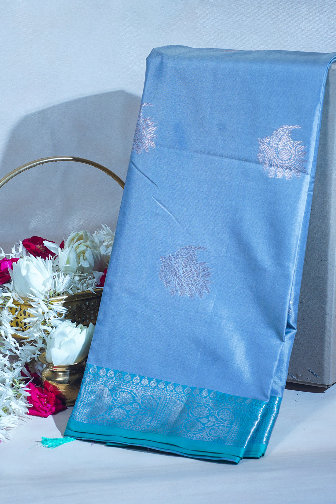 Light Blue Banarasi Silk Saree with Buta Work