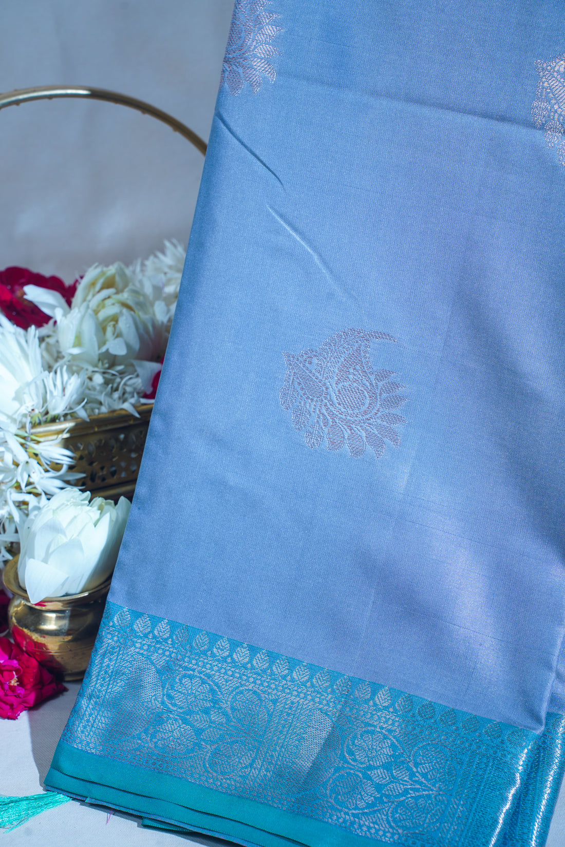Light Blue Banarasi Silk Saree with Buta Work