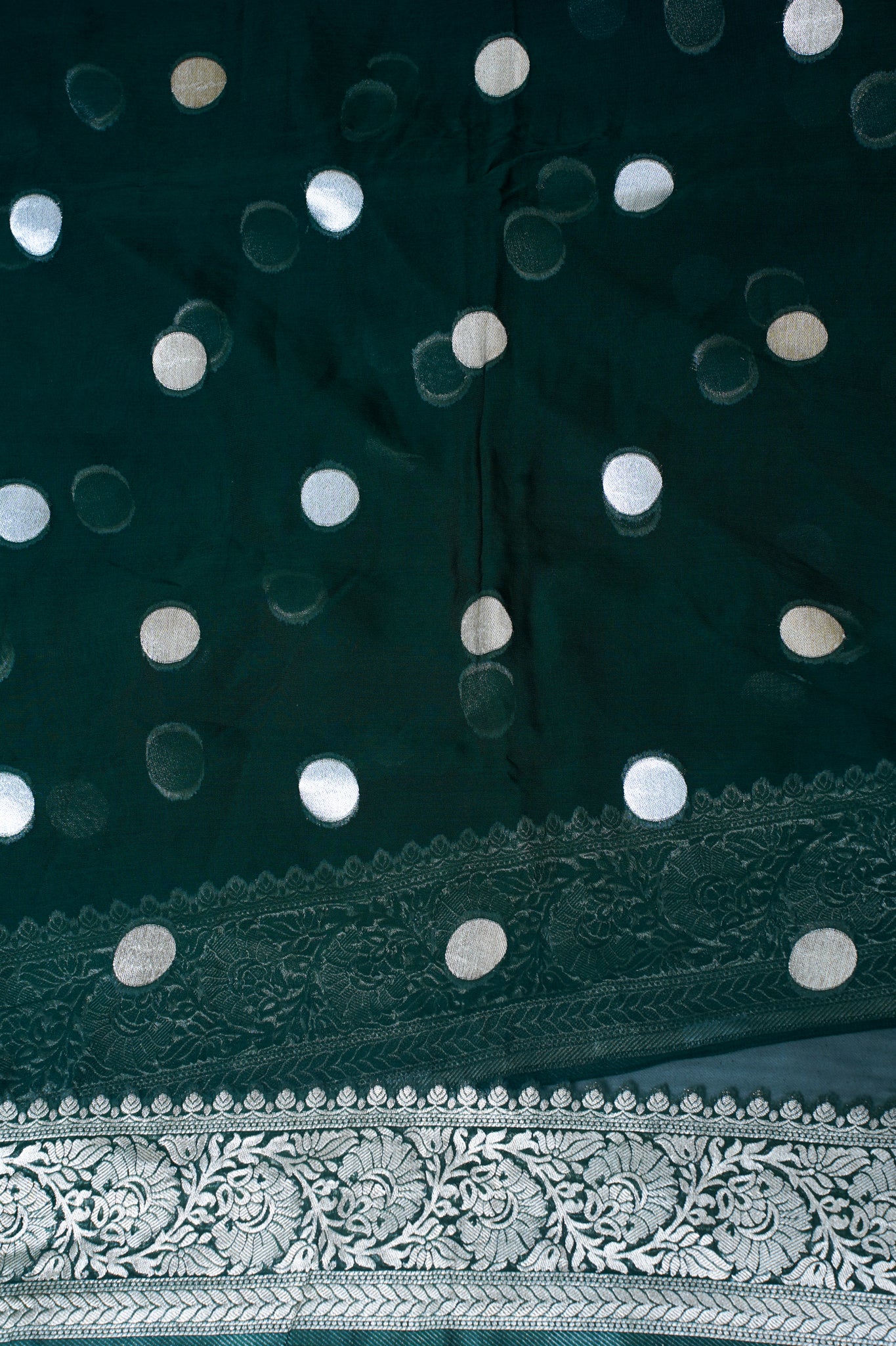 Emerald Green Khaddi Georgette Minakari Gola Saree