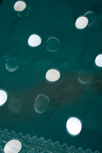 Emerald Green Khaddi Georgette Minakari Gola Saree