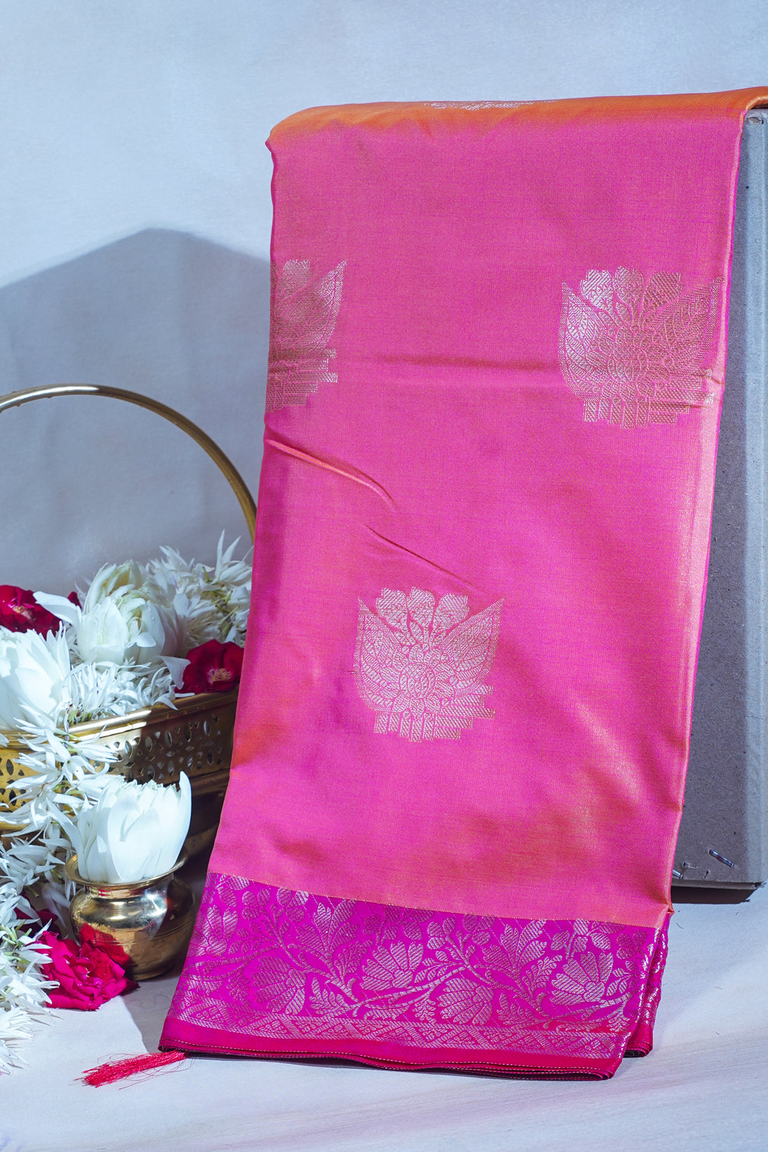 Pink Banarasi Silk Saree with Buta Work