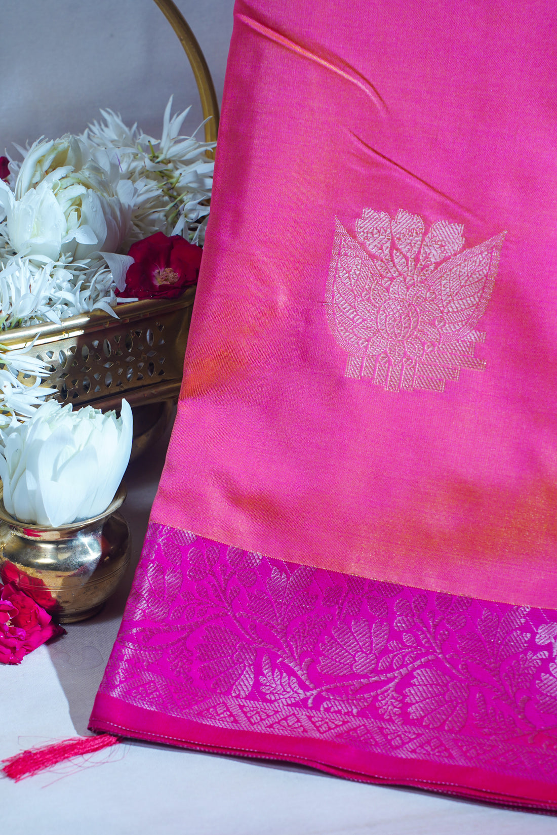 Pink Banarasi Silk Saree with Buta Work