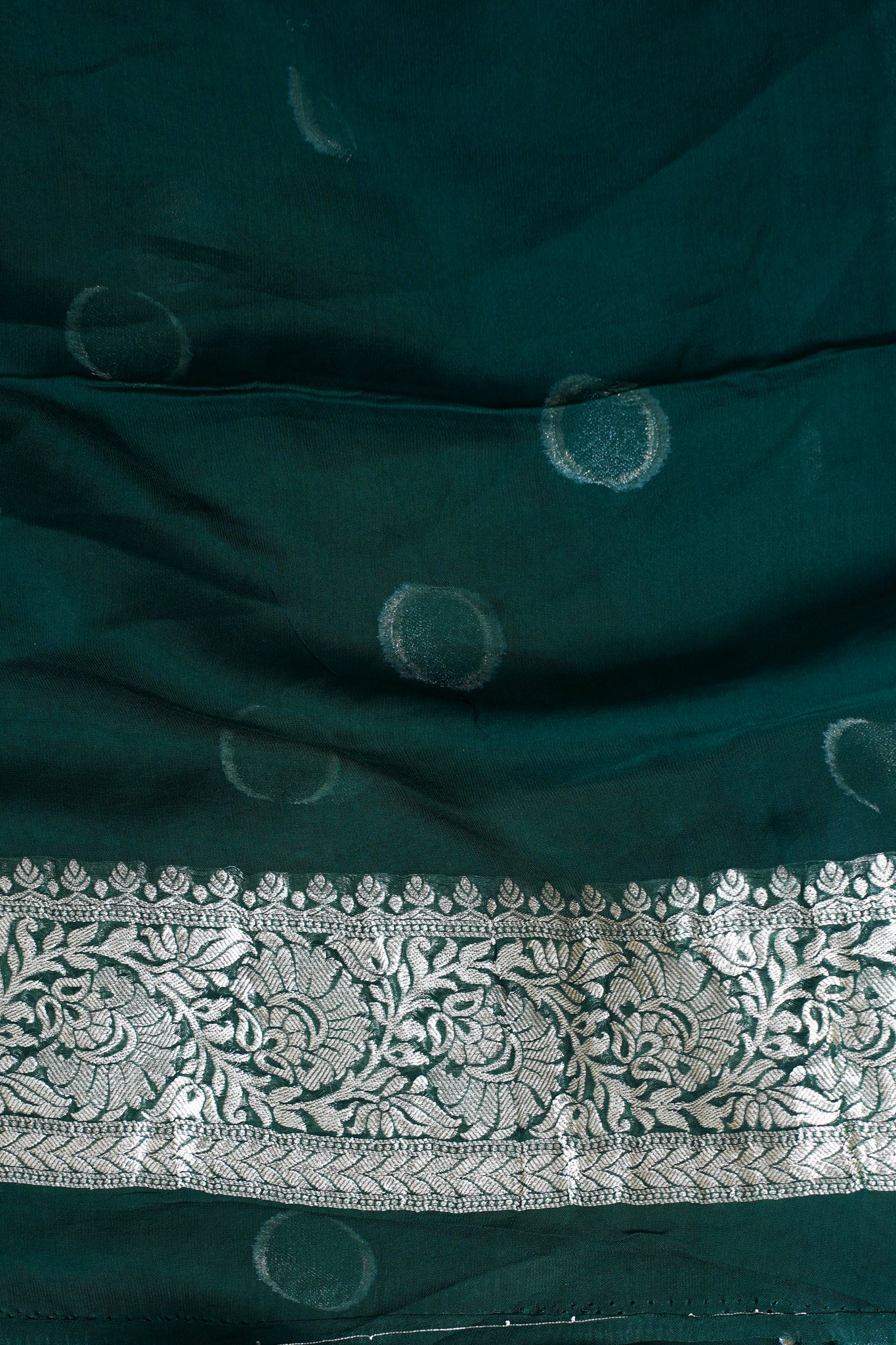 Emerald Green Khaddi Georgette Minakari Gola Saree