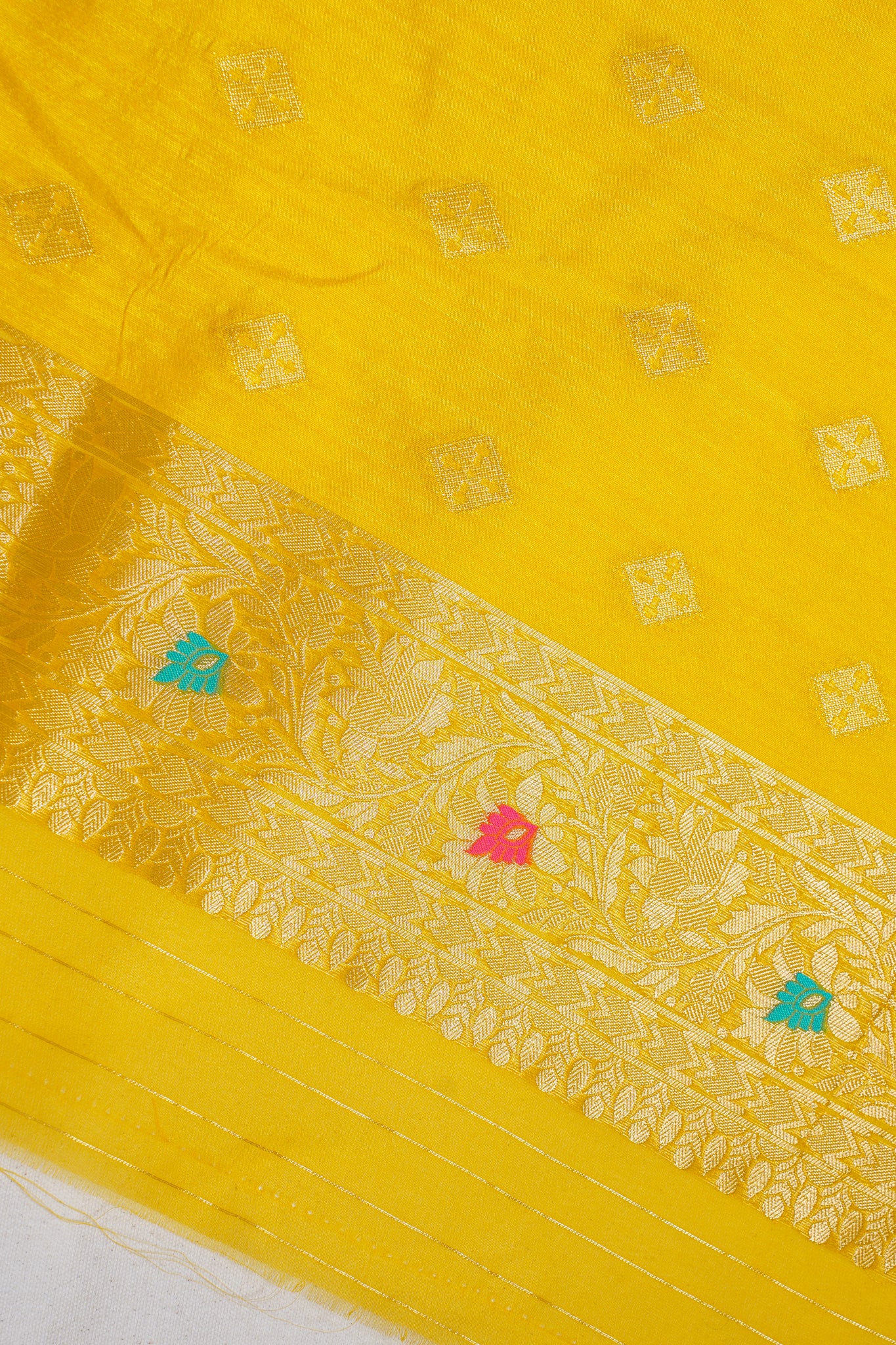 Mustard Yellow Organza Minakari Jaal Saree