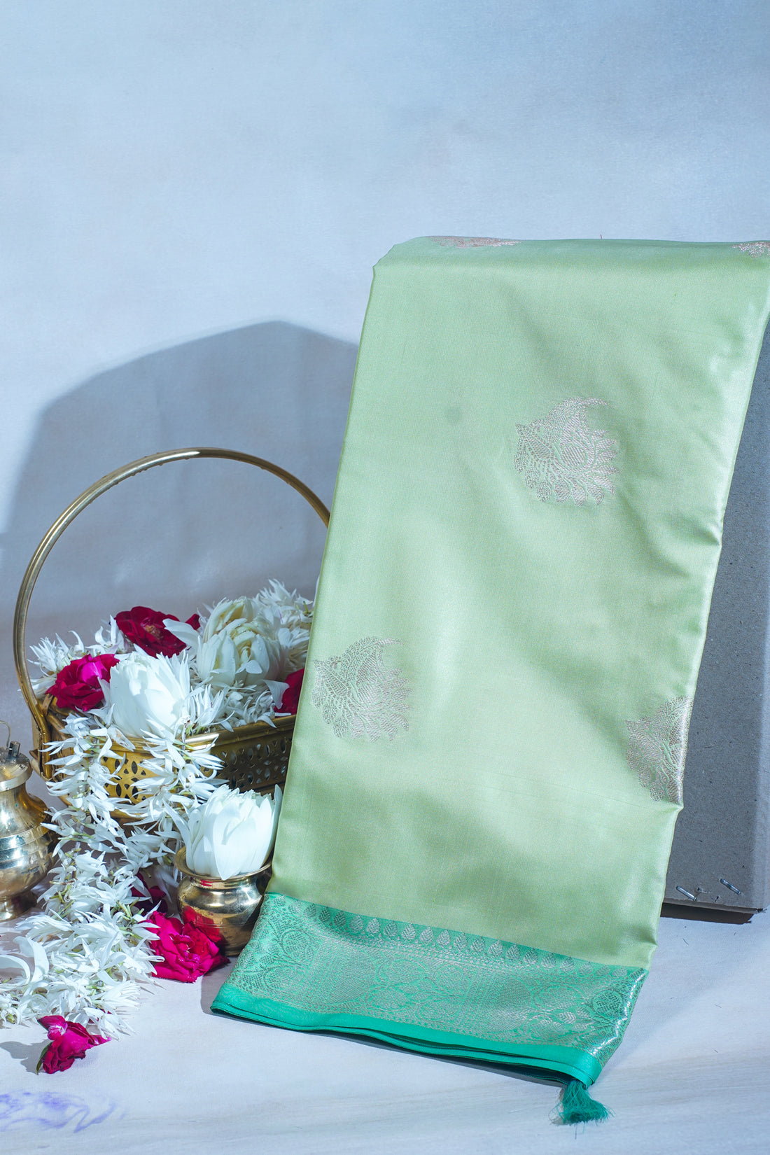 Pastel Green Banarasi Silk Saree with Buta Work