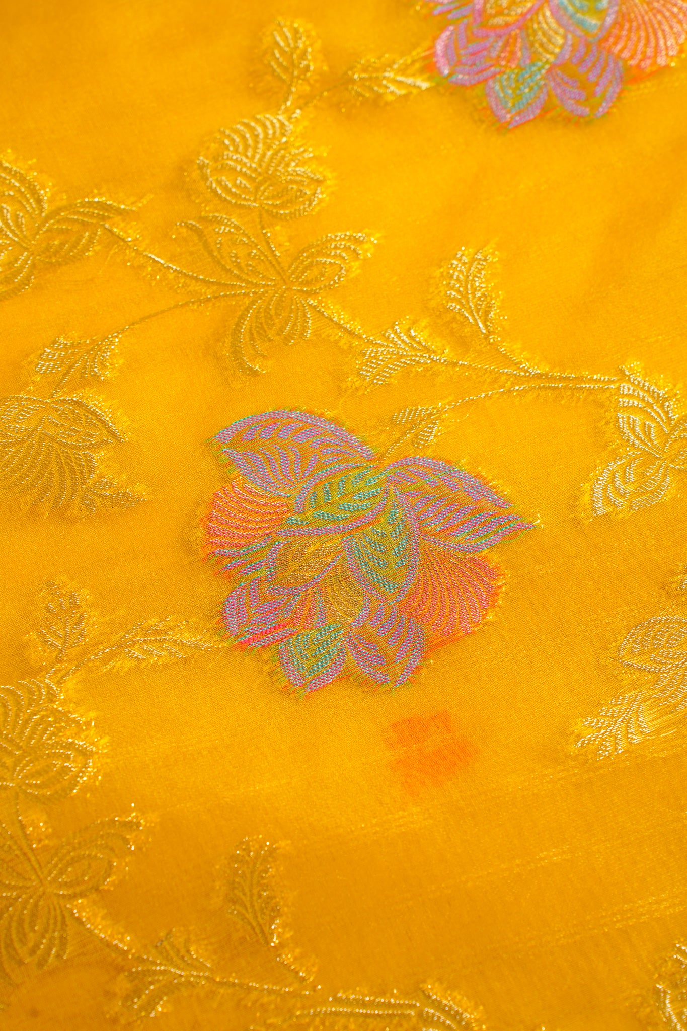 Mustard Yellow Organza Minakari Jaal Saree