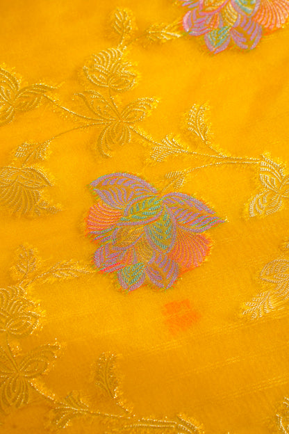 Mustard Yellow Organza Minakari Jaal Saree