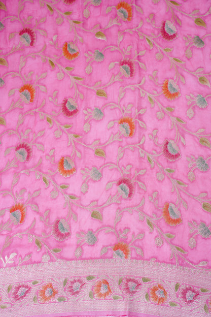 Rose Pink Khaddi Georgette Minakari Jaal Saree