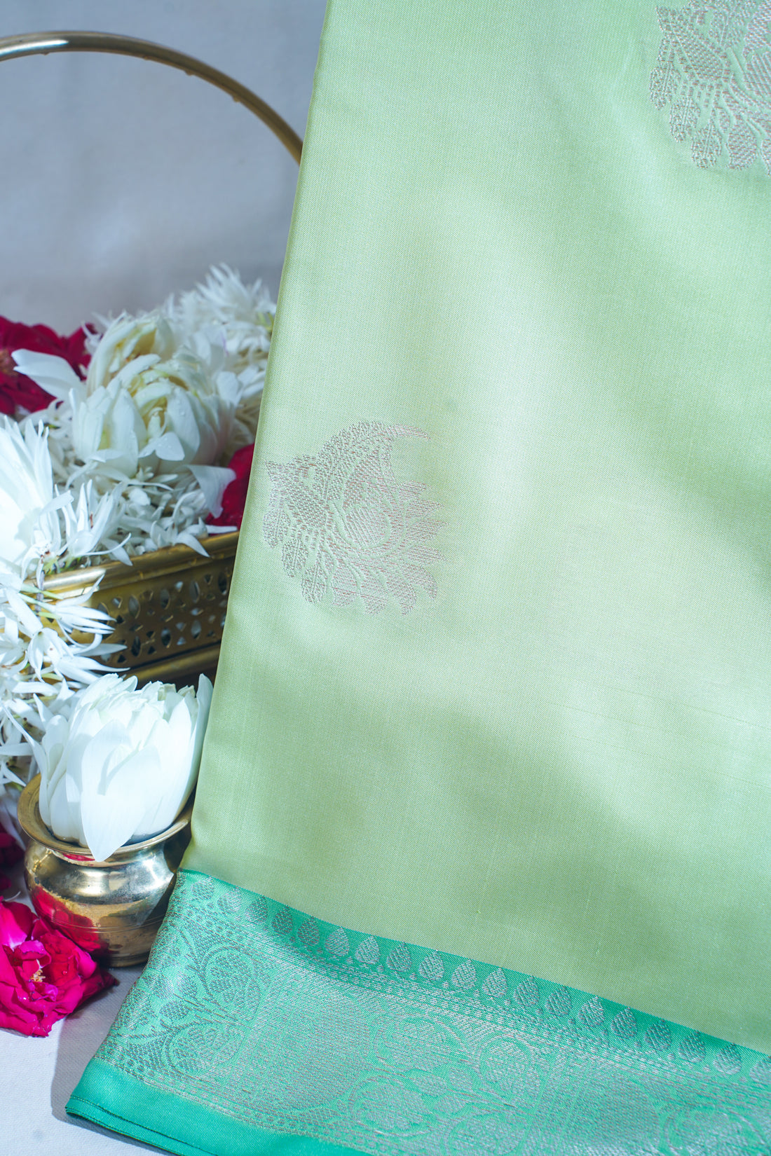 Pastel Green Banarasi Silk Saree with Buta Work