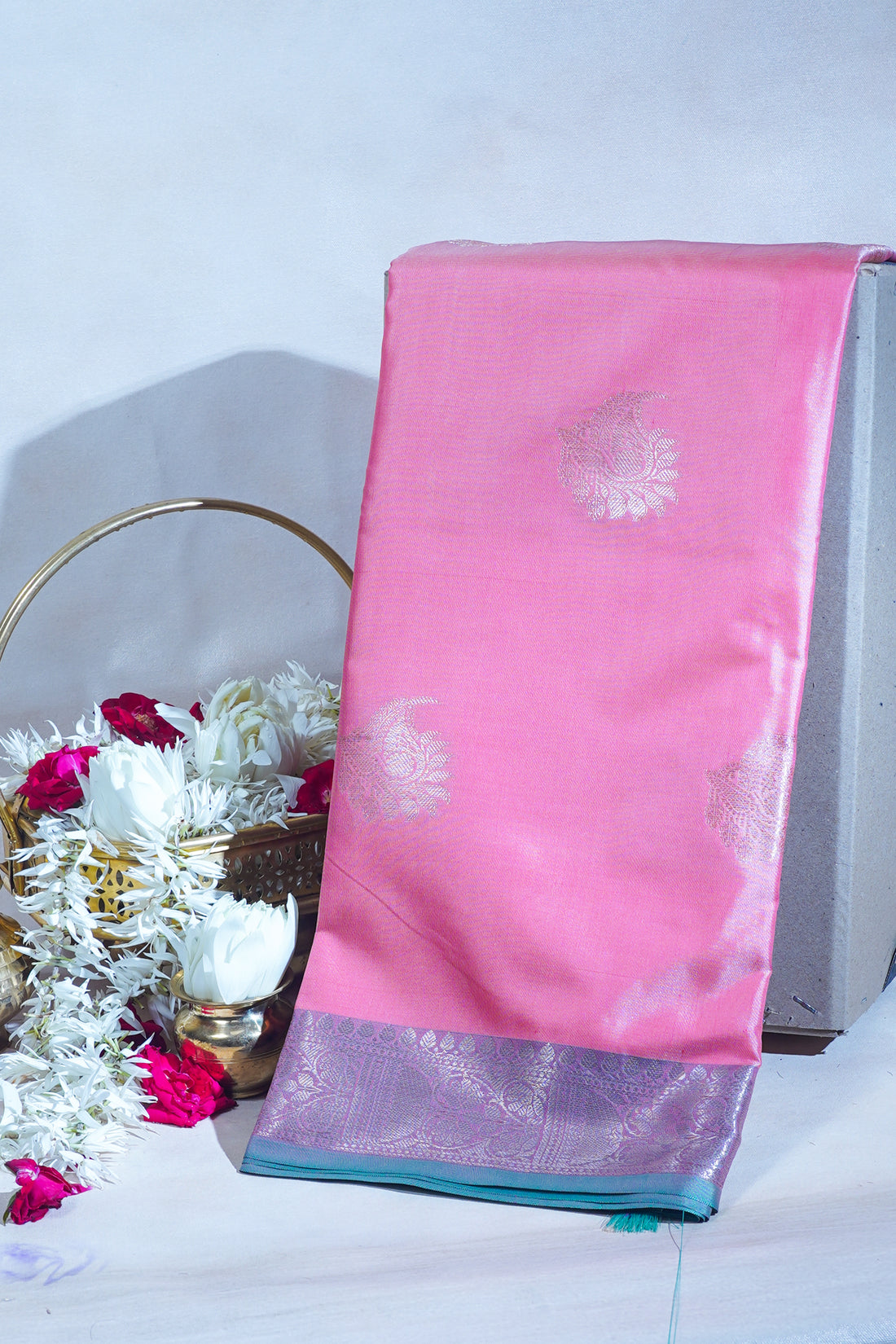 Baby Pink Banarasi Silk Saree with Buta Work