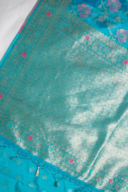 Turquoise Blue Organza Minakari Jaal Saree