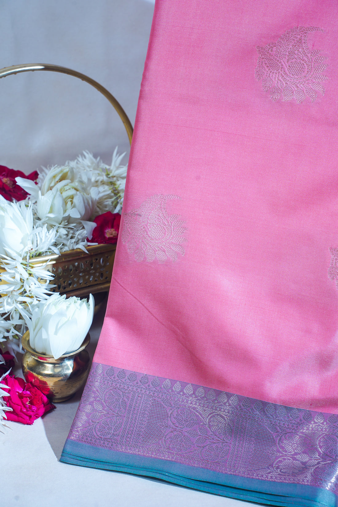 Baby Pink Banarasi Silk Saree with Buta Work