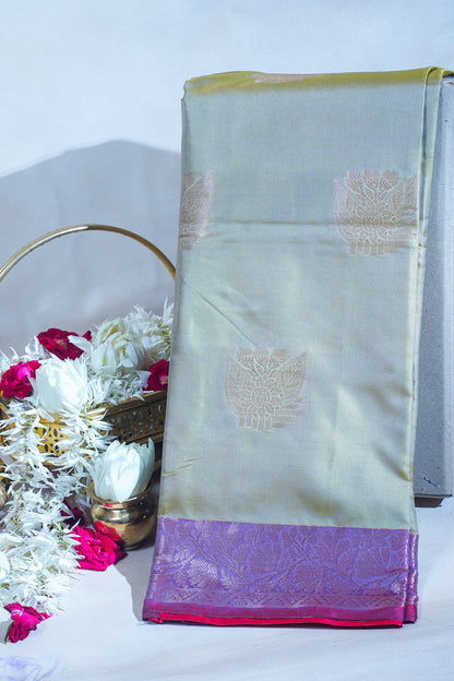 Pastel Grey-Green Banarasi Silk Saree with Buta Work