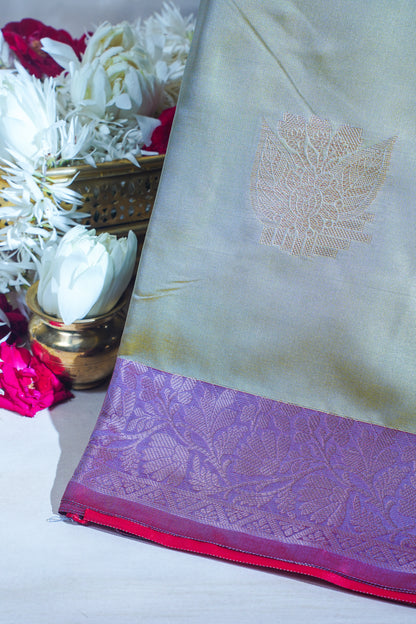 Pastel Grey-Green Banarasi Silk Saree with Buta Work