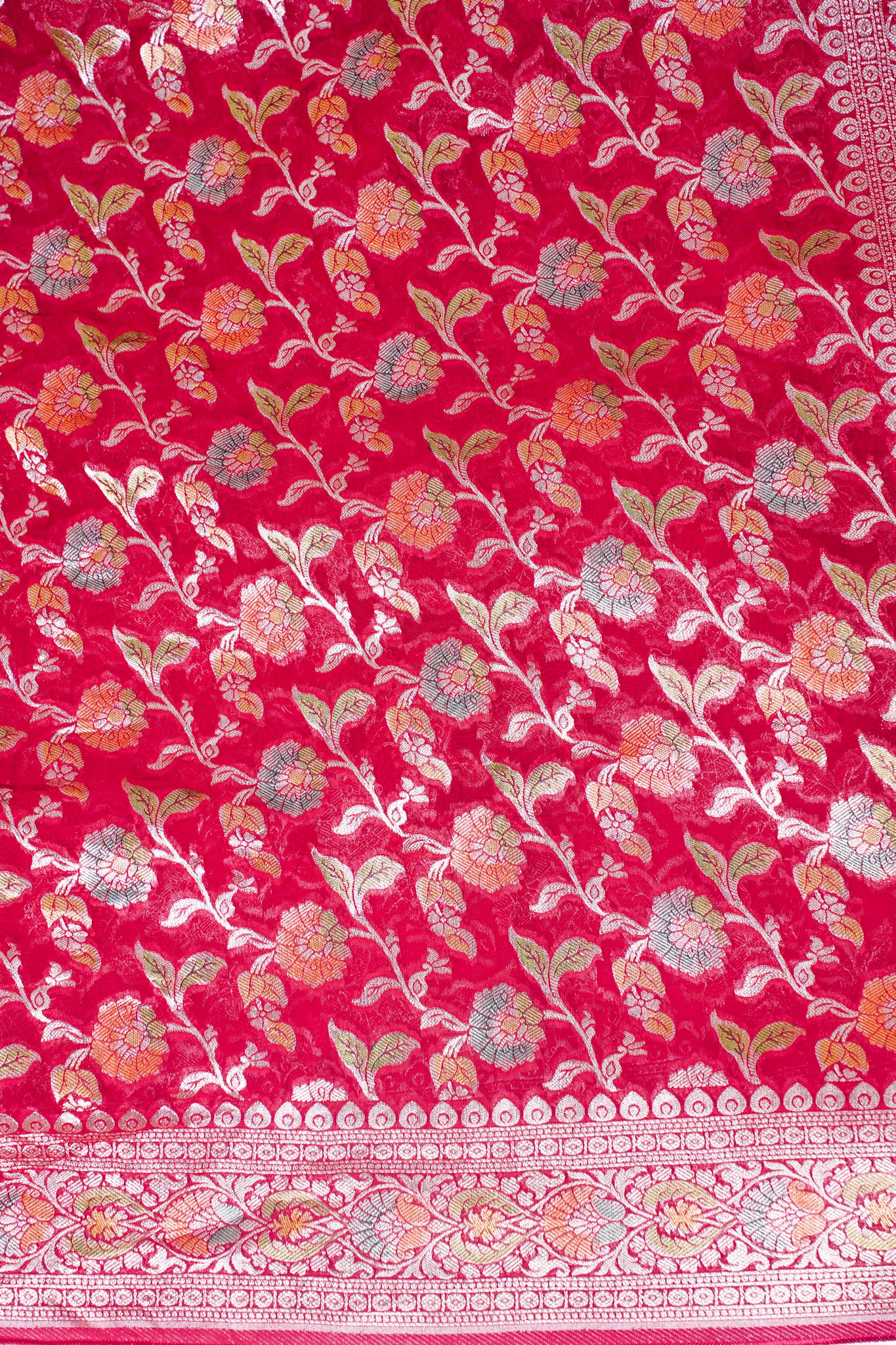 Crimson Red Khaddi Georgette Minakari Jaal Saree