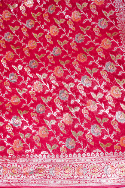 Crimson Red Khaddi Georgette Minakari Jaal Saree