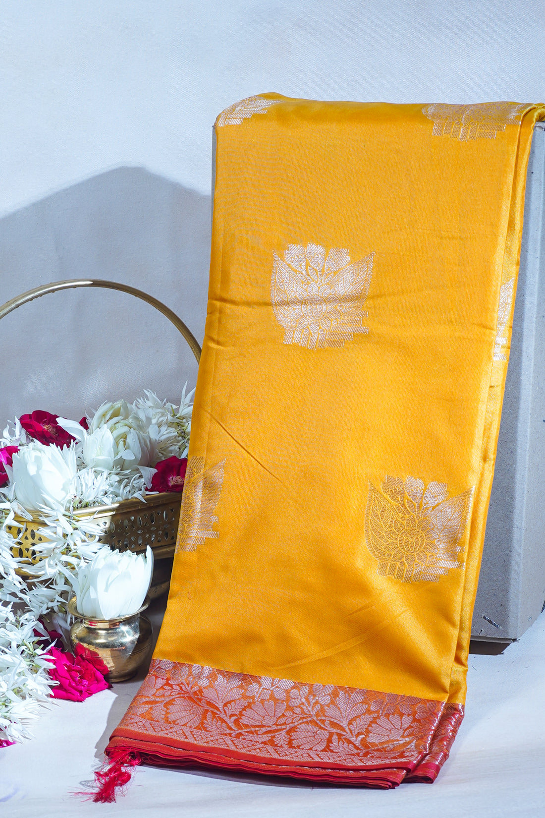 Mustard Yellow Banarasi Silk Saree with Buta Work