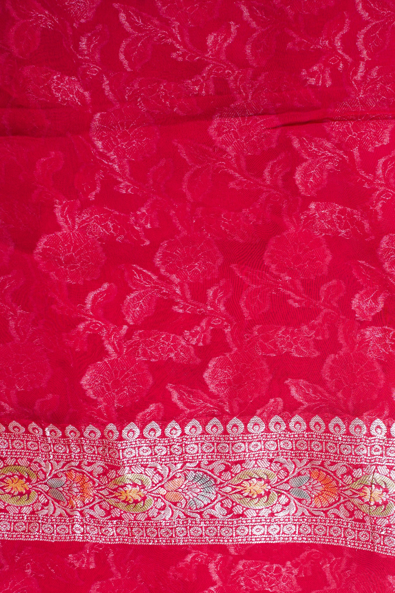 Crimson Red Khaddi Georgette Minakari Jaal Saree