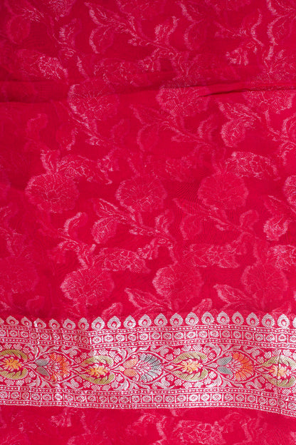 Crimson Red Khaddi Georgette Minakari Jaal Saree