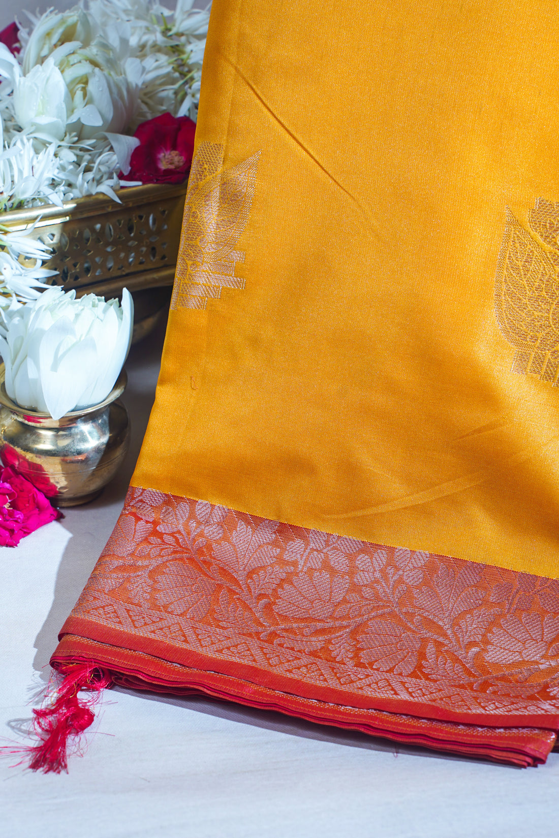 Mustard Yellow Banarasi Silk Saree with Buta Work