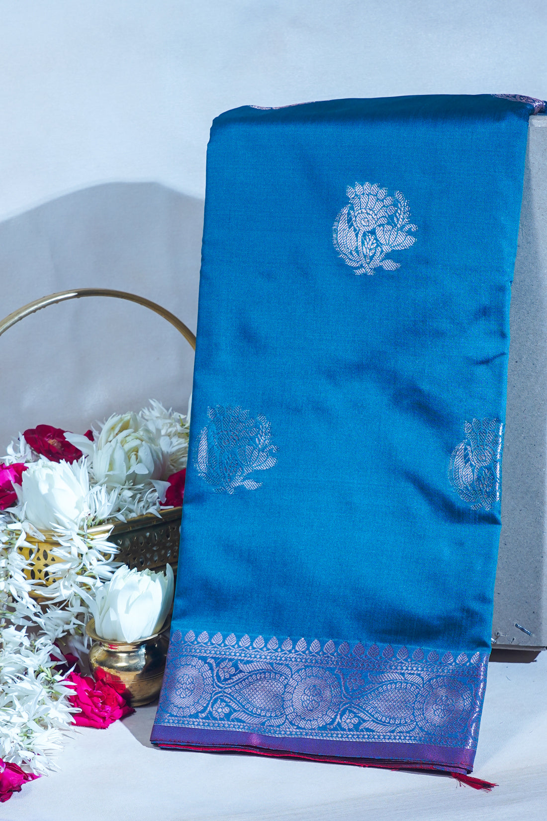 Teal Blue Banarasi Silk Saree with Buta Work