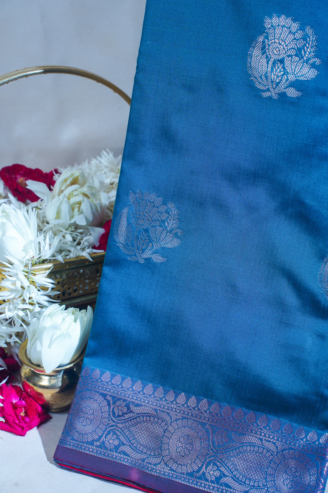 Teal Blue Banarasi Silk Saree with Buta Work