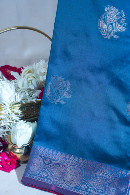Teal Blue Banarasi Silk Saree with Buta Work