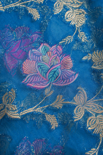 Royal Blue Organza Minakari Jaal Saree
