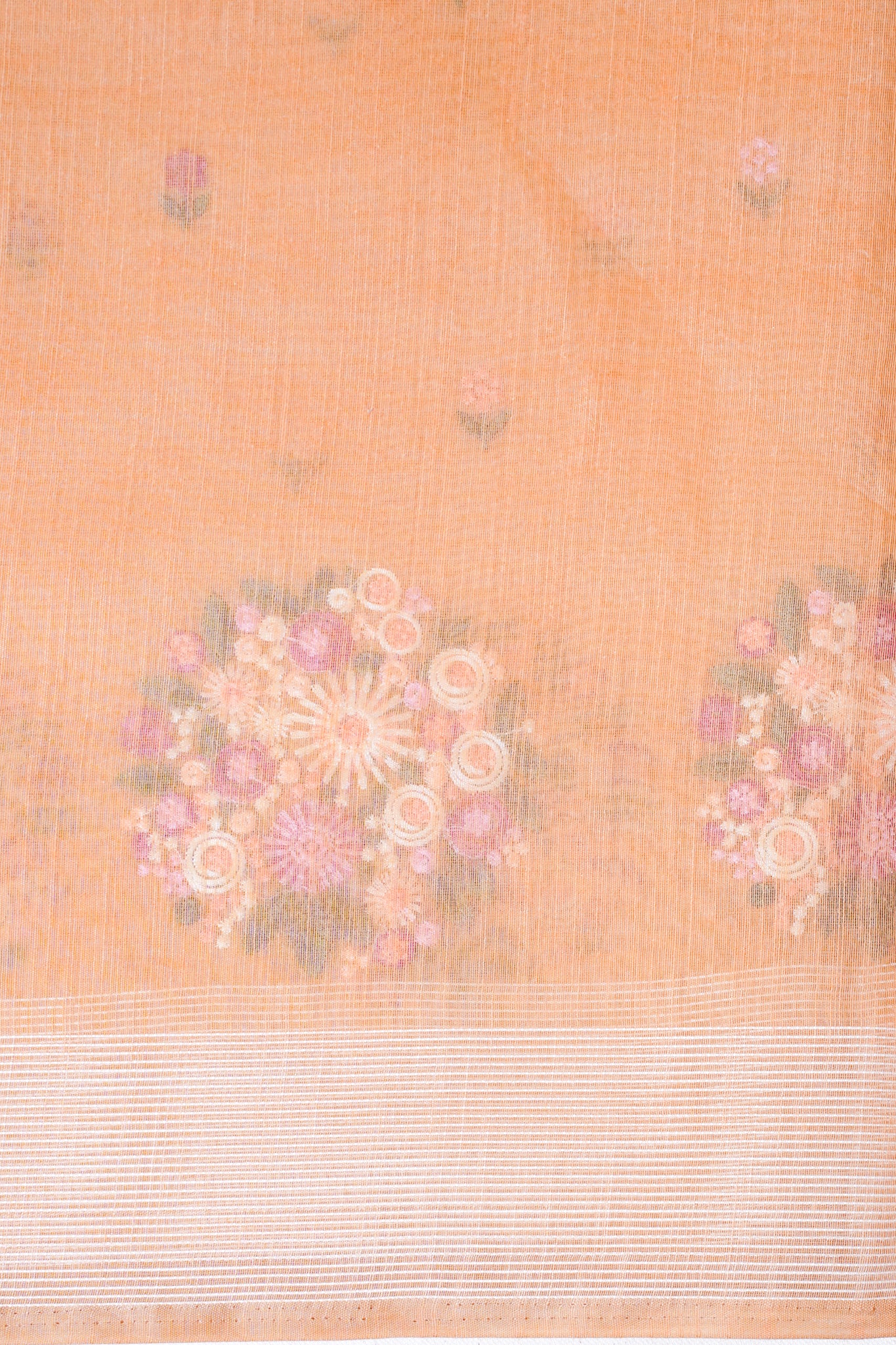 Peach Pure Linen Saree with Multicolor Chikankari Embroidery