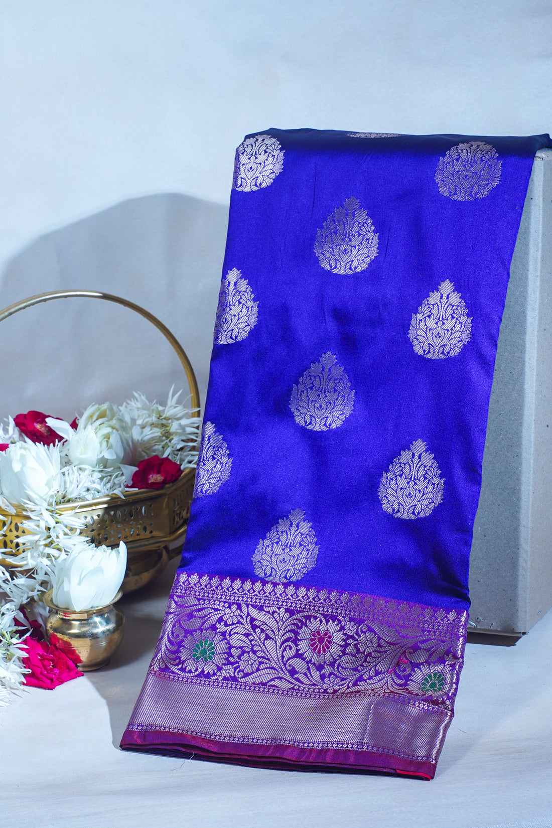 Royal Blue Banarasi Katan Silk Alfi Buta Saree