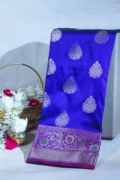 Royal Blue Banarasi Katan Silk Alfi Buta Saree