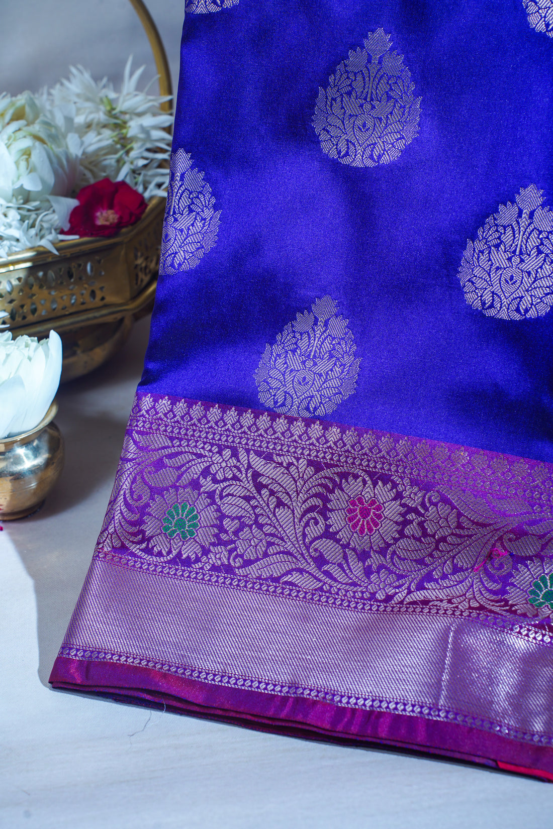 Royal Blue Banarasi Katan Silk Alfi Buta Saree