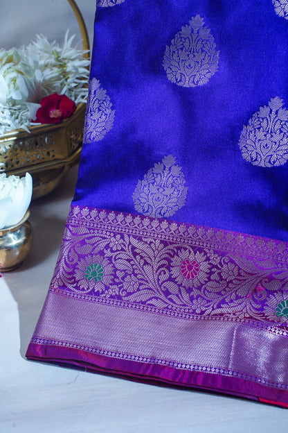 Royal Blue Banarasi Katan Silk Alfi Buta Saree