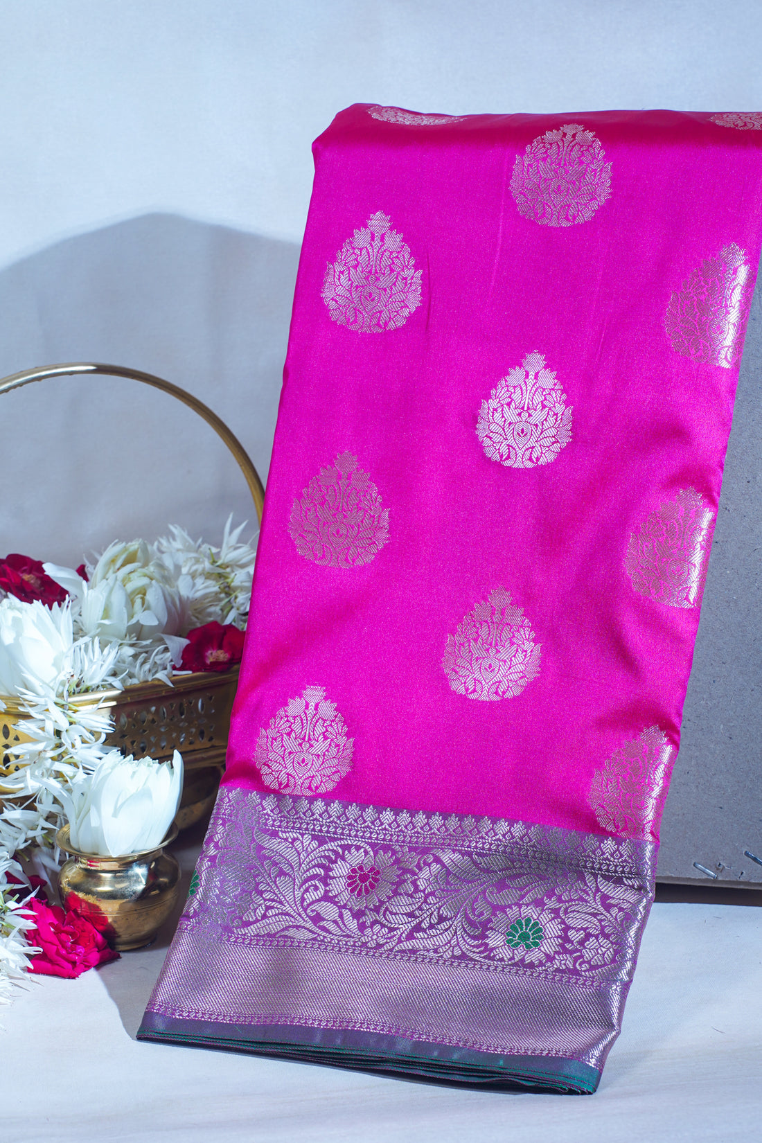 Pink Banarasi Katan Alfi Buta Saree