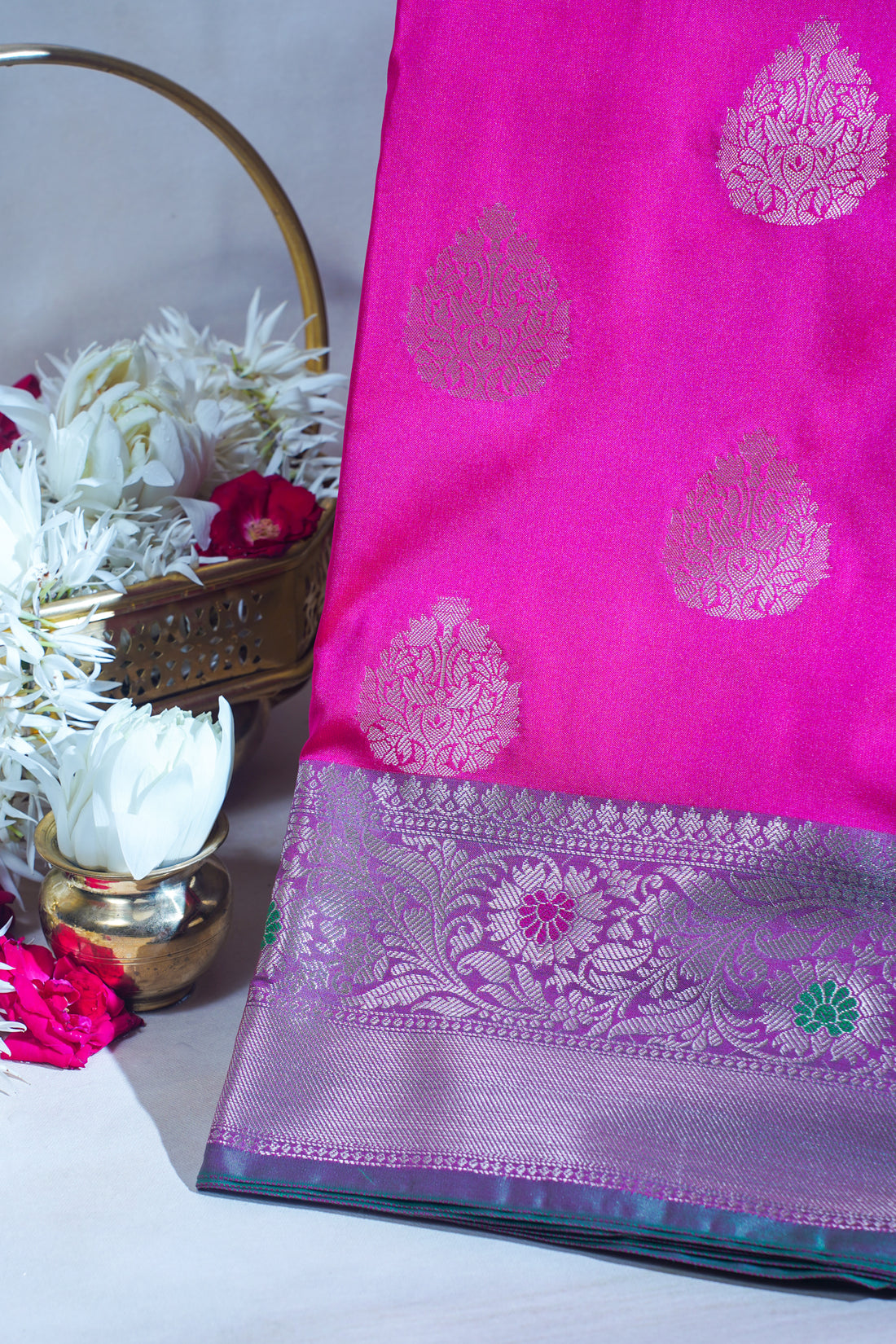 Pink Banarasi Katan Alfi Buta Saree