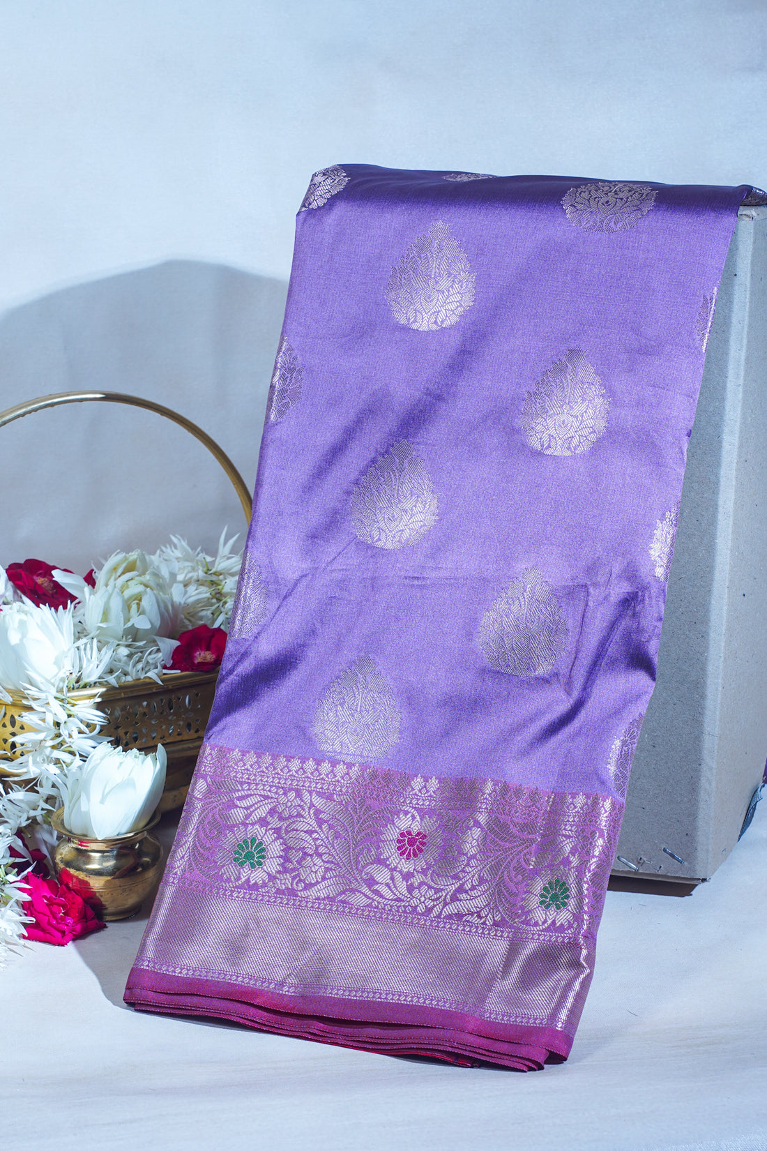 Purple Banarasi Katan Alfi Buta Saree