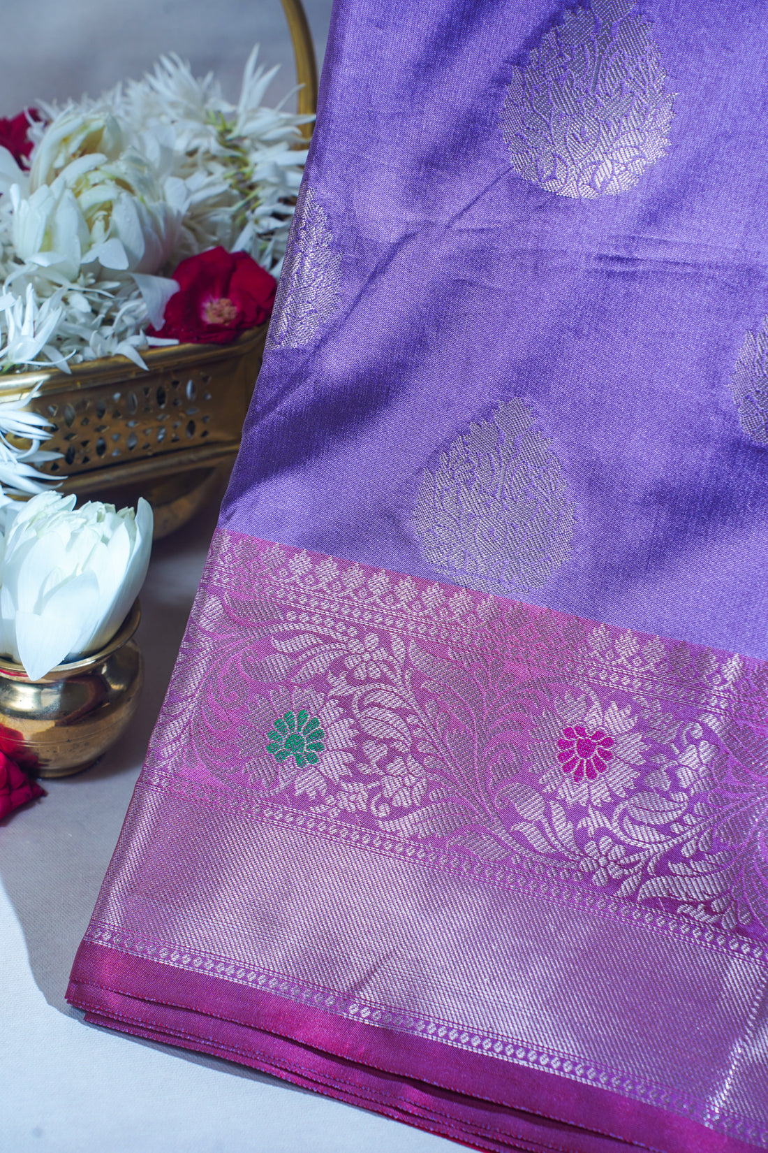 Purple Banarasi Katan Alfi Buta Saree