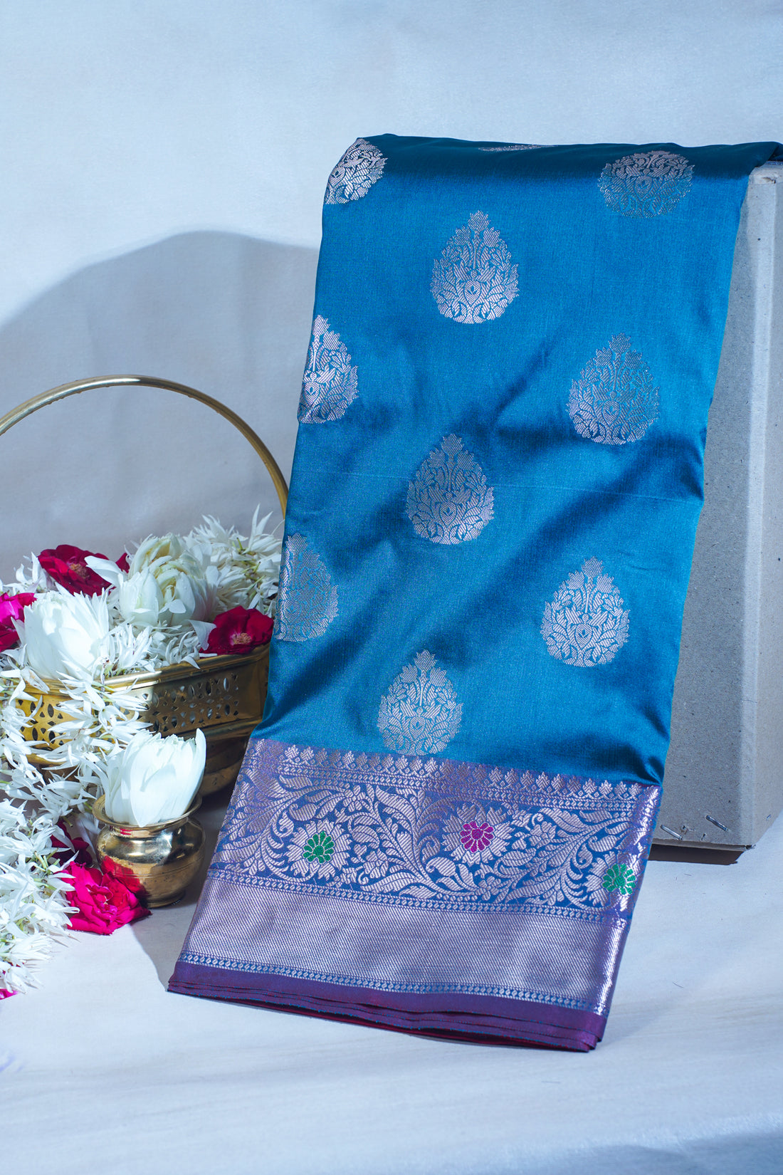 Blue Katan Alfi Buta Saree