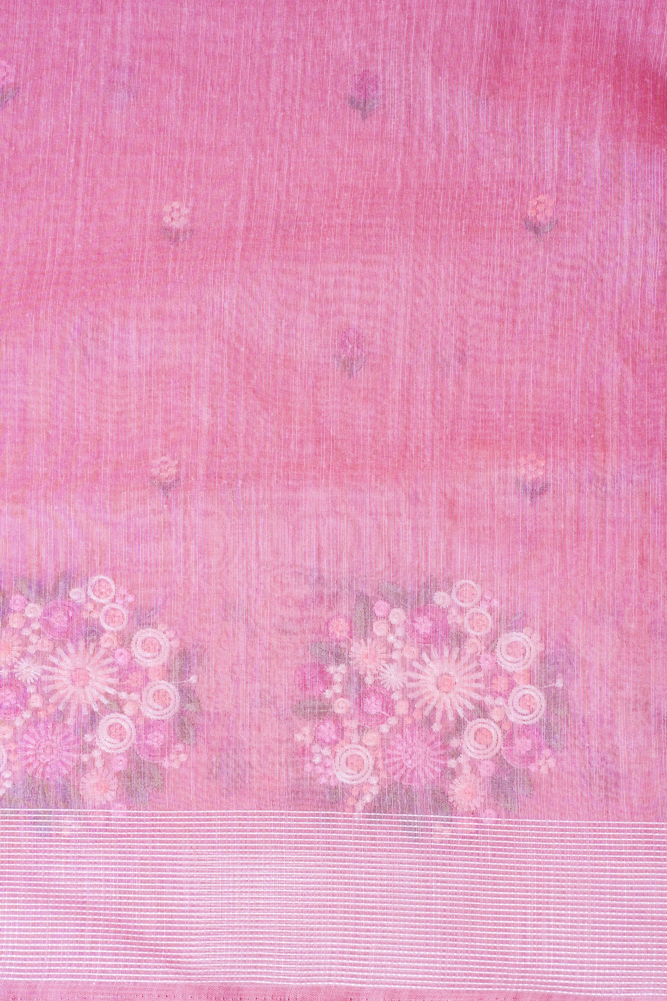 Rose Pink Pure Linen Saree with Multicolor Chikankari Embroidery