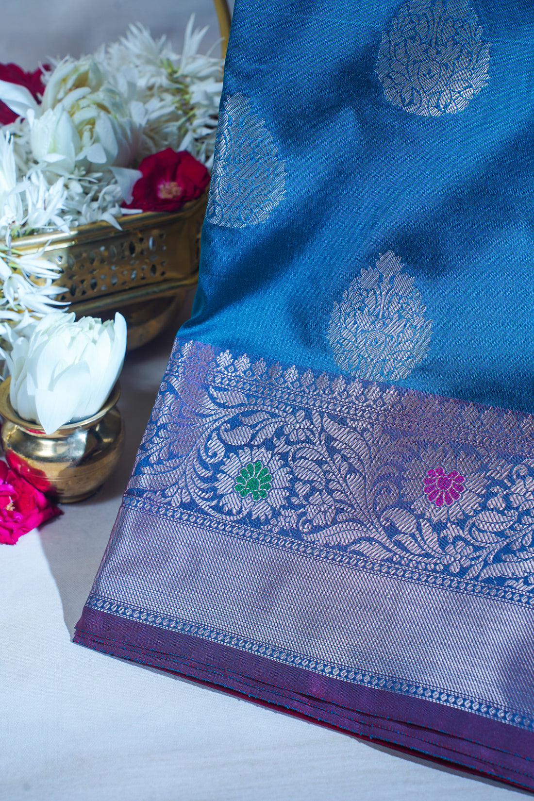 Blue Katan Alfi Buta Saree