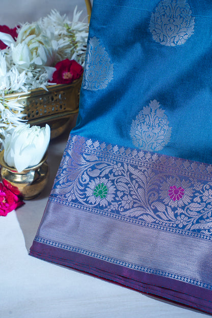 Blue Katan Alfi Buta Saree