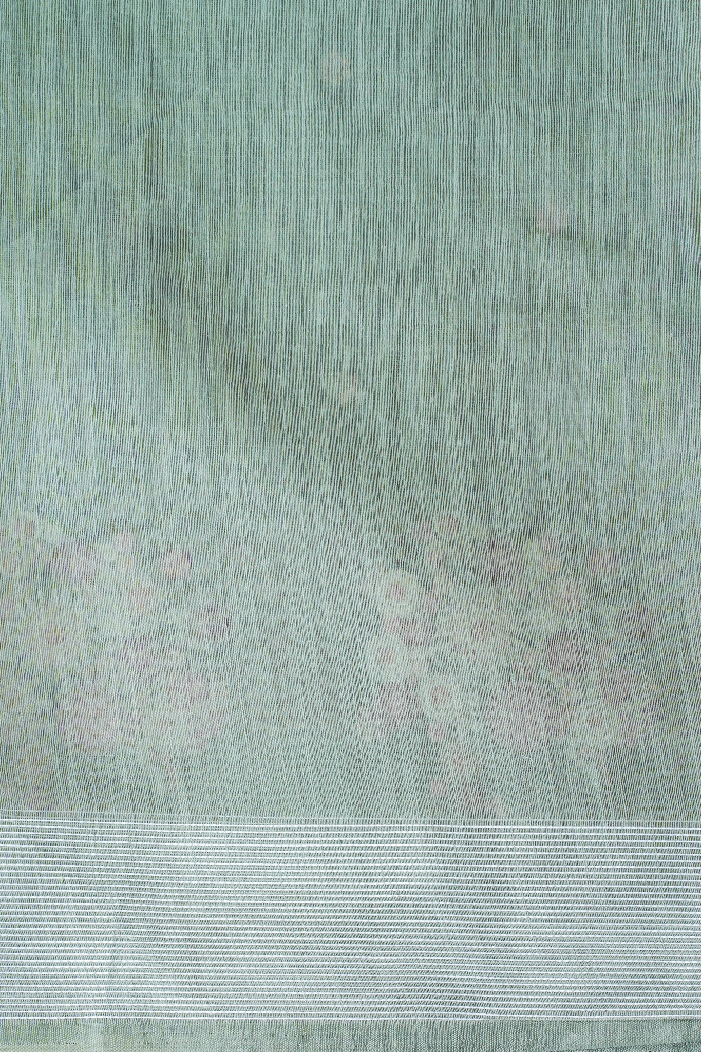 Sage Green Pure Linen Saree with Multicolor Floral Embroidery