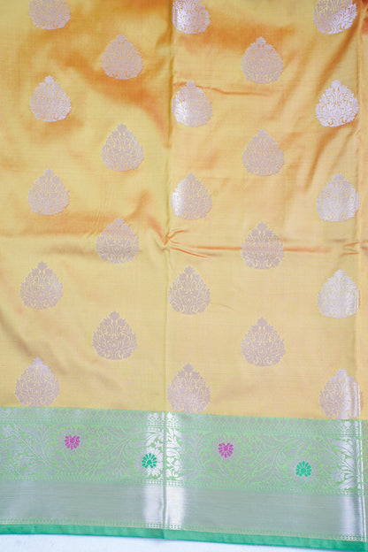 Yellow-Golden Katan Alfi Buta Saree