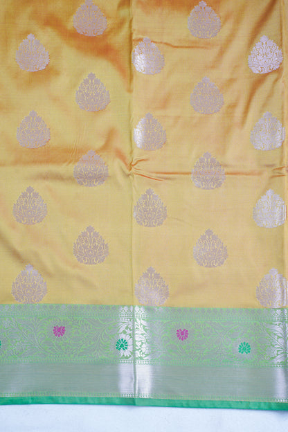 Yellow-Golden Katan Alfi Buta Saree