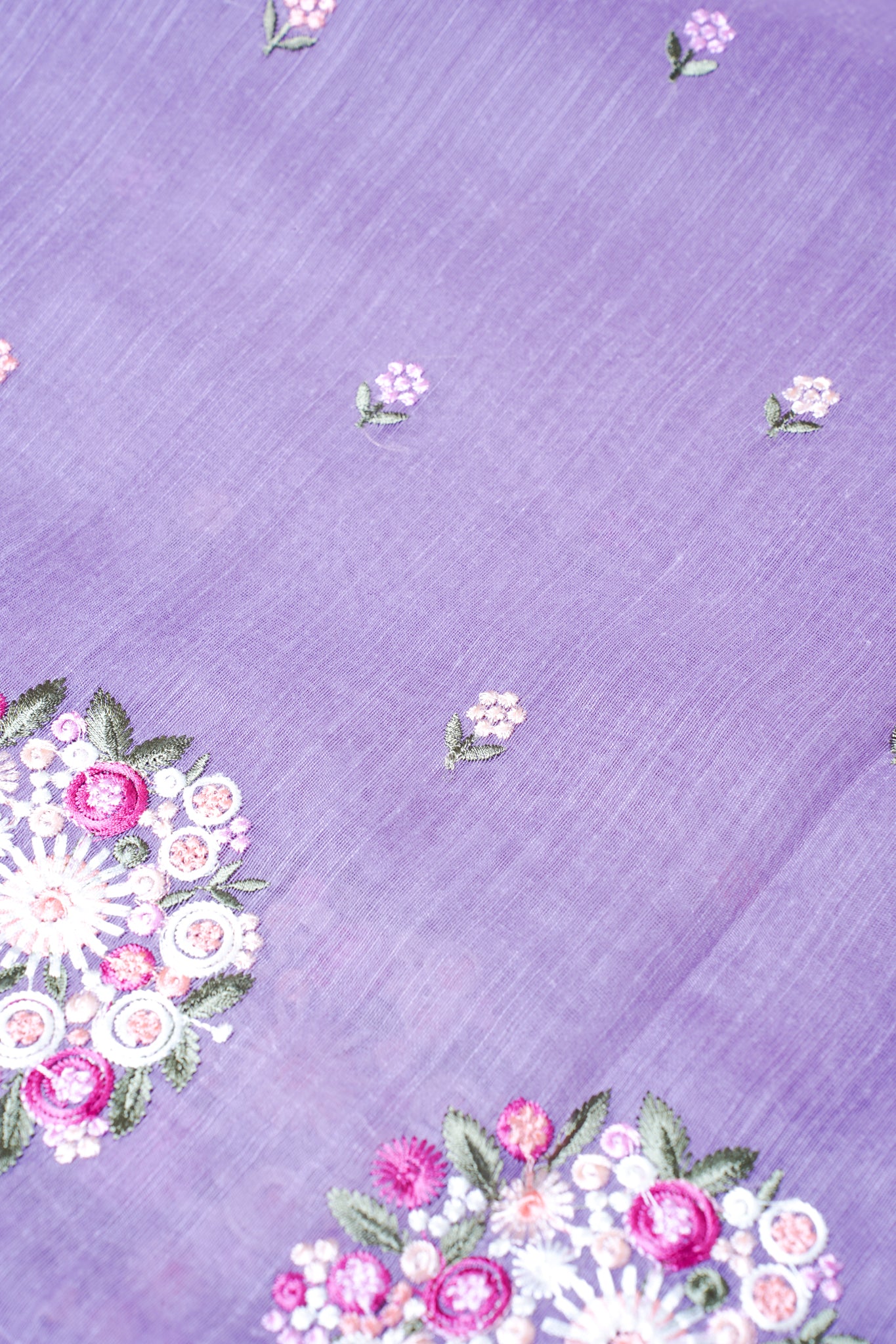 Lilac Linen Saree with Multicolor Floral Chikankari Embroidery